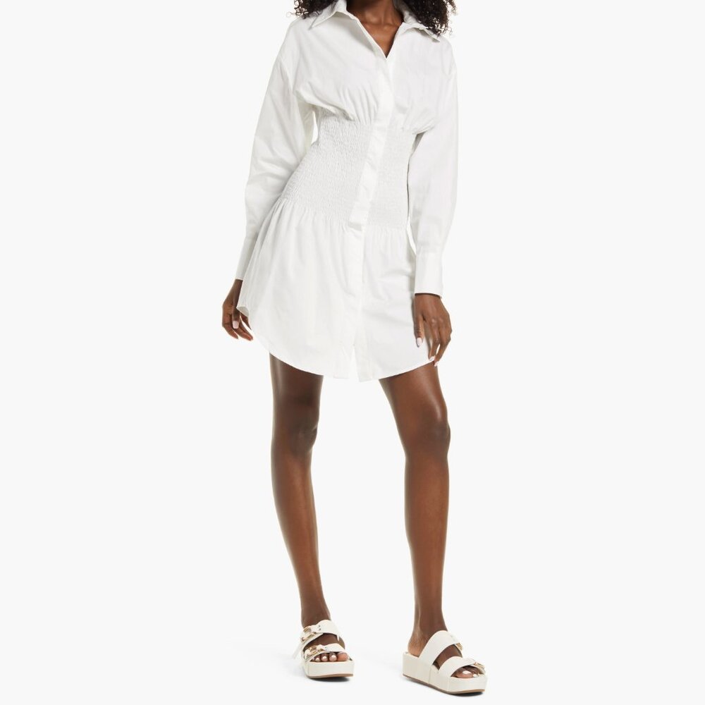 Amy Lynn Smocked Long Sleeve Shirtdress